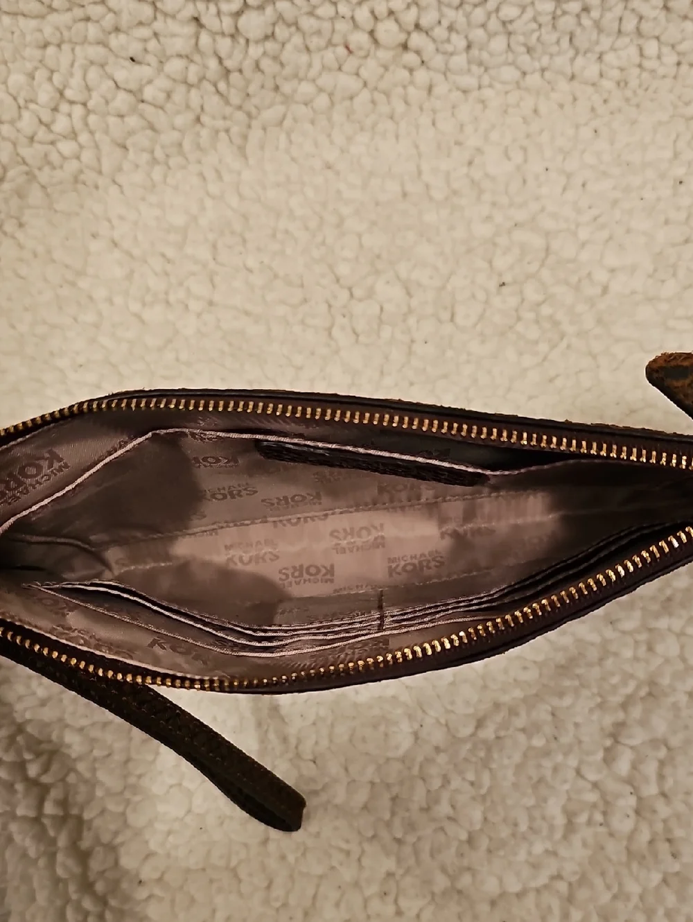 Michael Kors Dark Brown Embossed Python Wristlet with Gold Logo - Picture 3 of 3